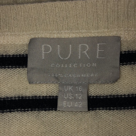 PURE Collection 100% Cashmere Fisherman’s Stripe Mid Sleeve Pullover Sweater - Picture 9 of 11